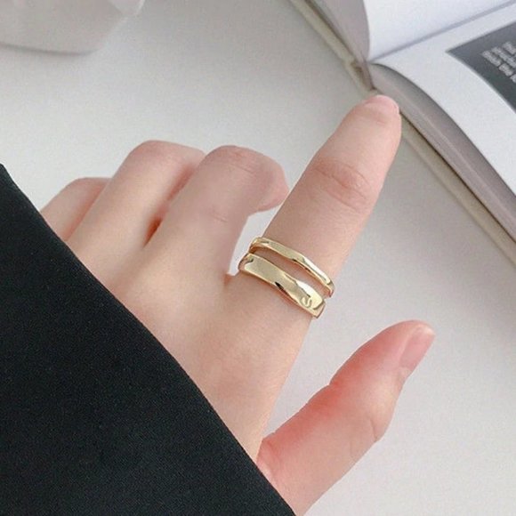 NEW Gold/Sterling Silver Wave Open Adjustable Ring - Picture 3 of 8